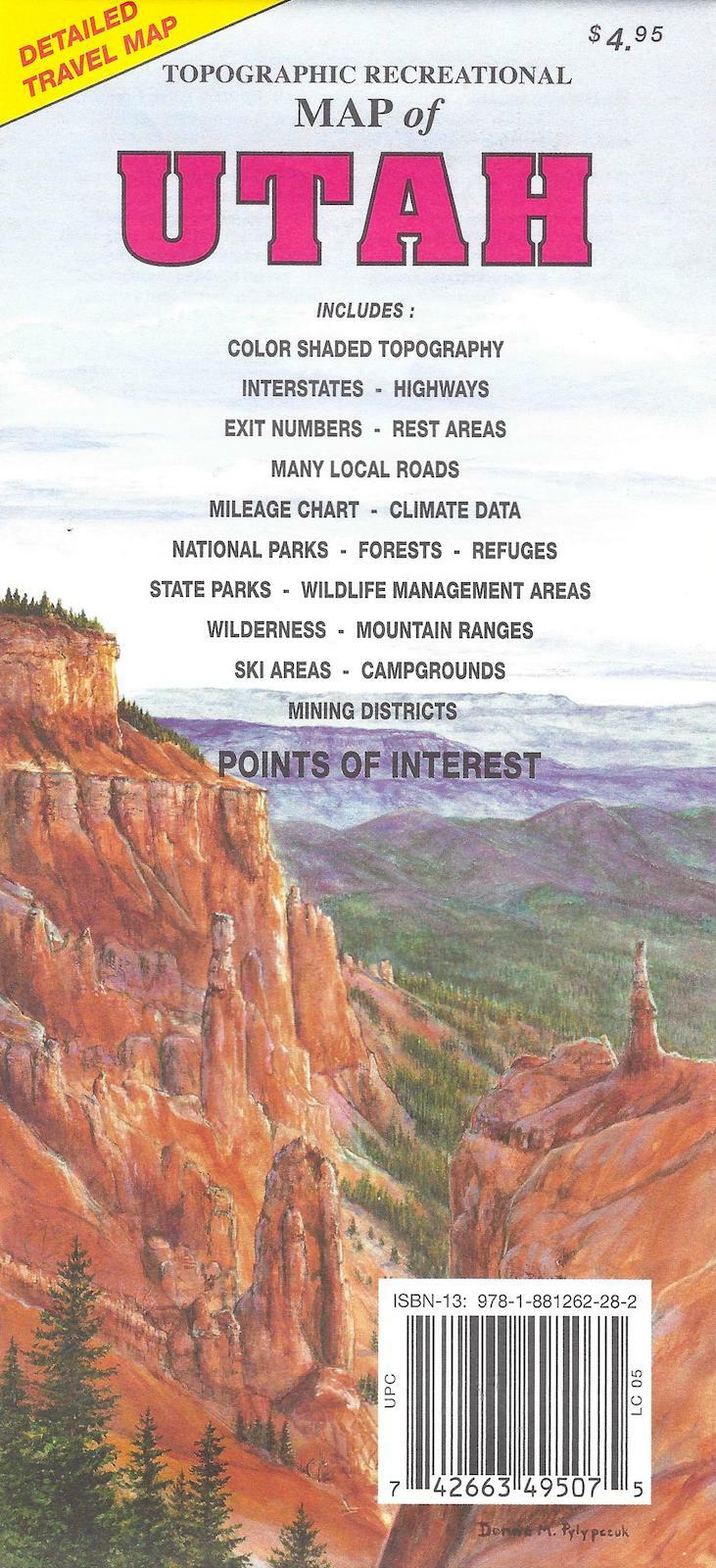 Topographical Recreation Map of Utah, USA, by GTR Mapping