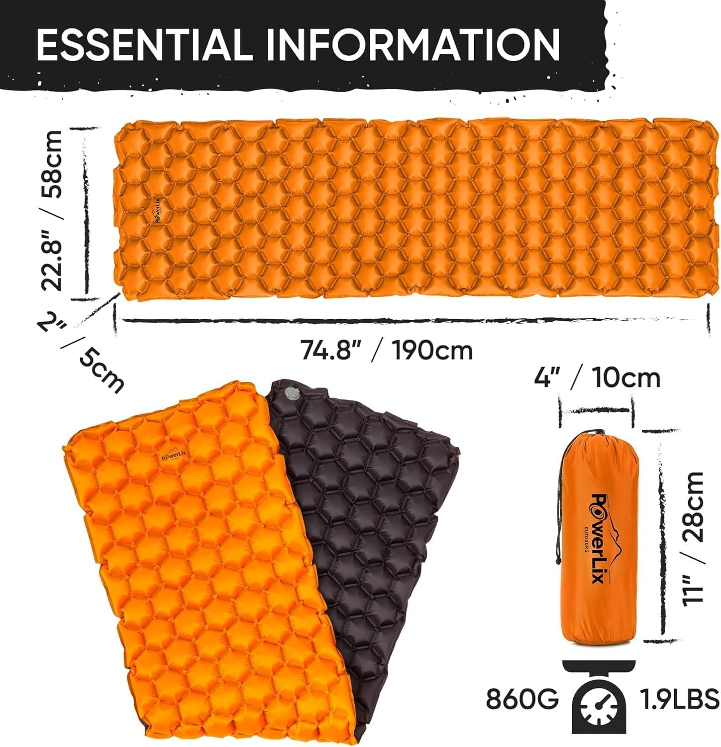 Ultralight Inflatable Camping Sleeping Pad - Camping Mattress for Backpacking, H