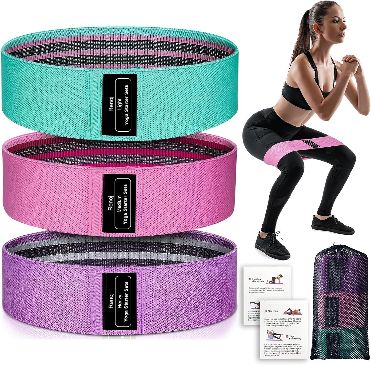 Renoj Resistance Bands for Working Out: 3-Set Professional Exercise Pink