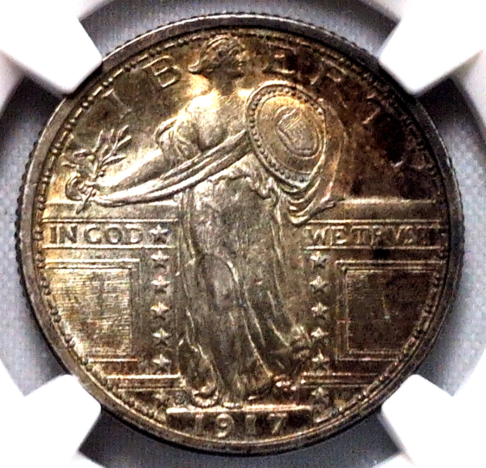 1917-S Type 1 Standing Liberty Quarter, NGC MS 63FH, Attractively Toned!