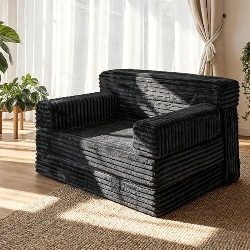 Folding Sofa Bed,Convertible Sofa Bed with Armrest Foldable Sleeper Black