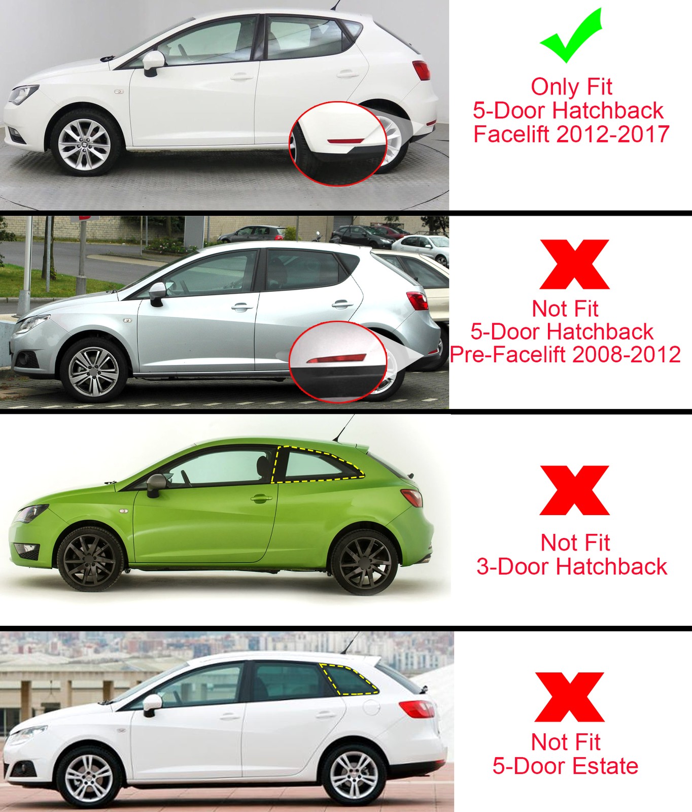 Heck Seitenfenster Lamellen Abdeckung Für Seat Ibiza MK4 Facelift 2012-2017