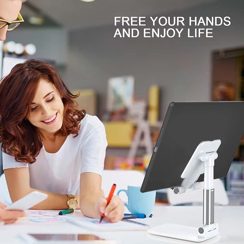 Meetuo 2 Pcs Cell Phone Stand, Adjustable Foldable & Portable, Black+White