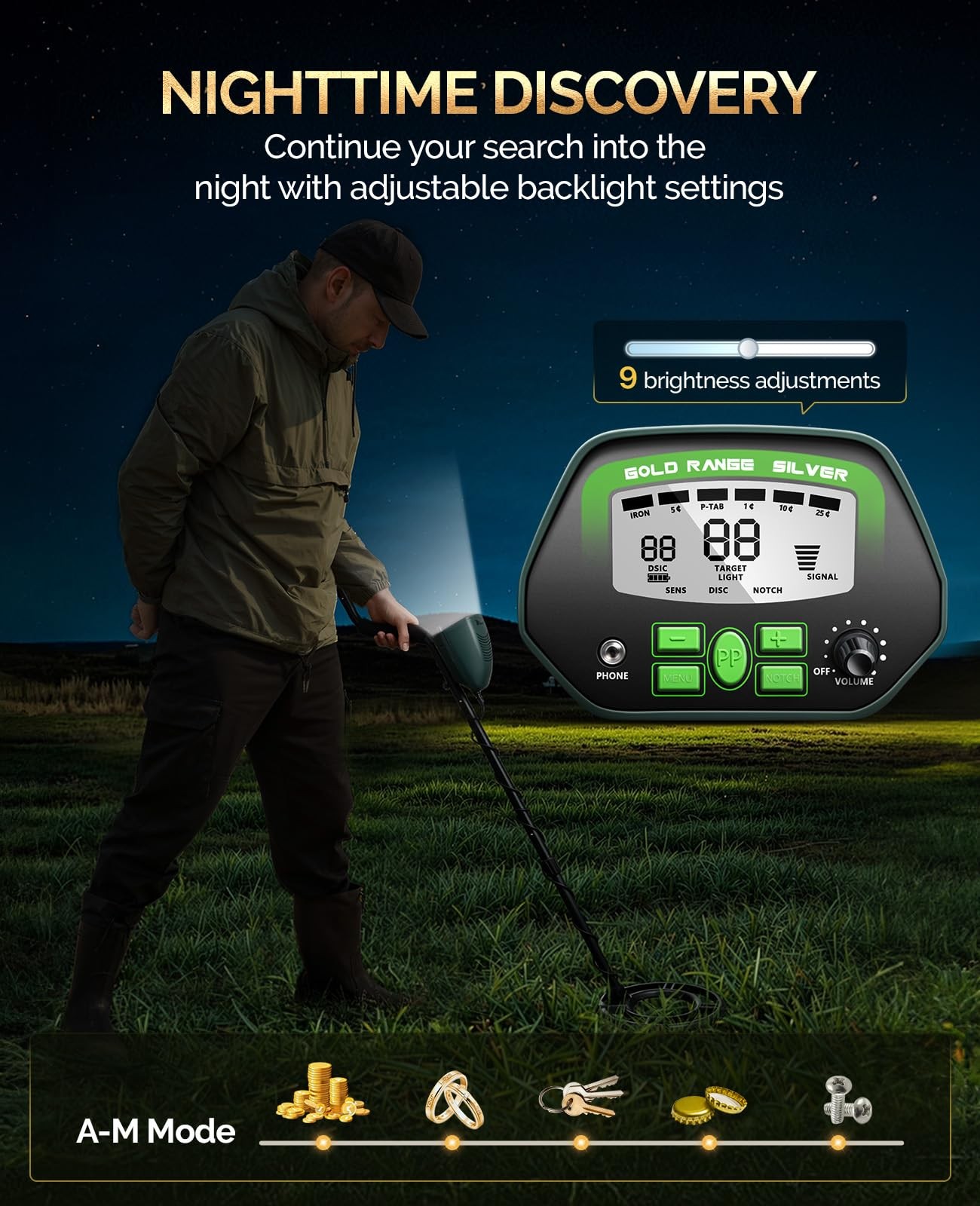 Metal Detector for Adults Professional - IP68 Waterproof 2022, Green