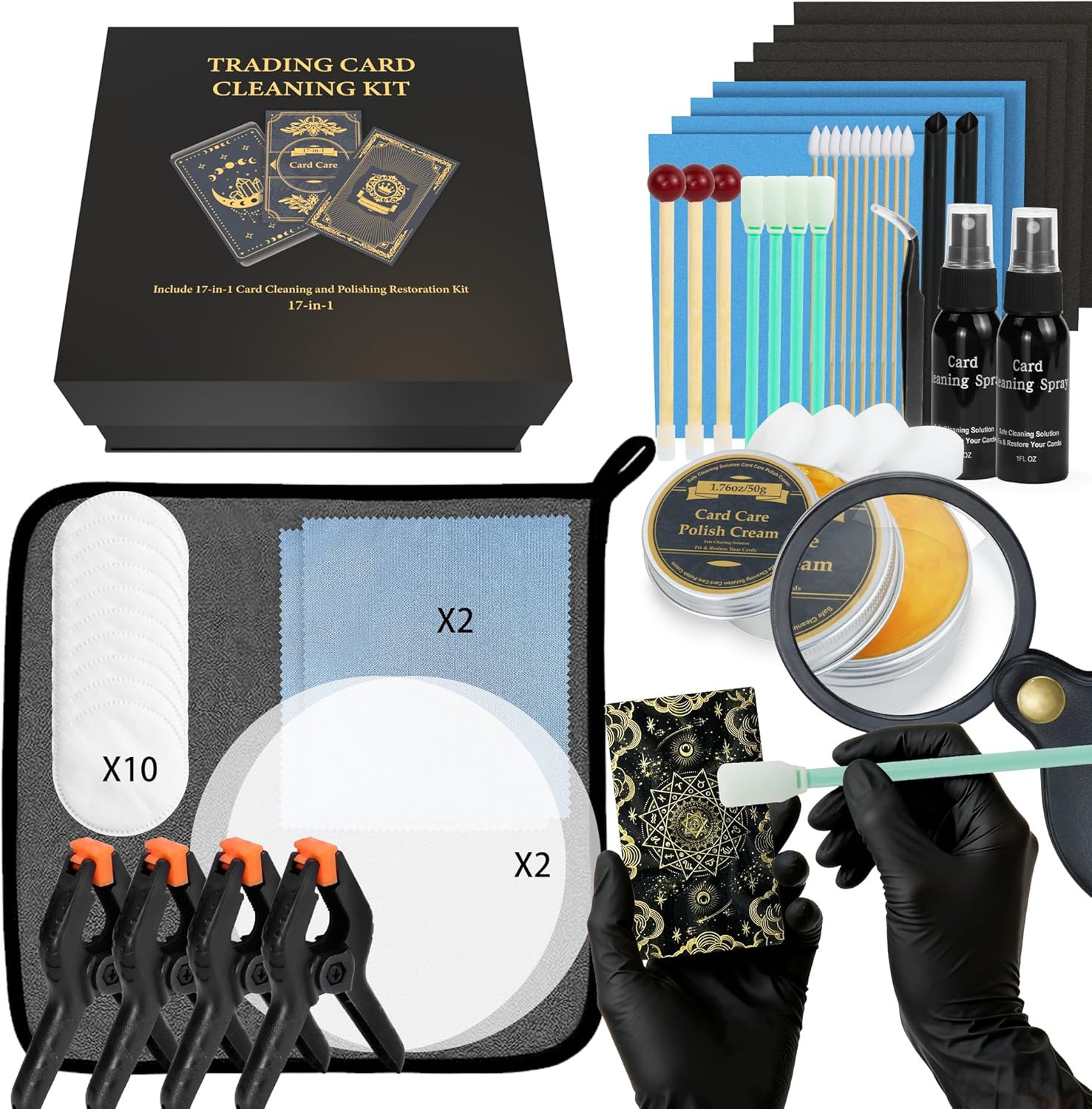 Card Care Clean Kit,17-In-1 Card Cleaning and Polishing Restoration Kit, Trading