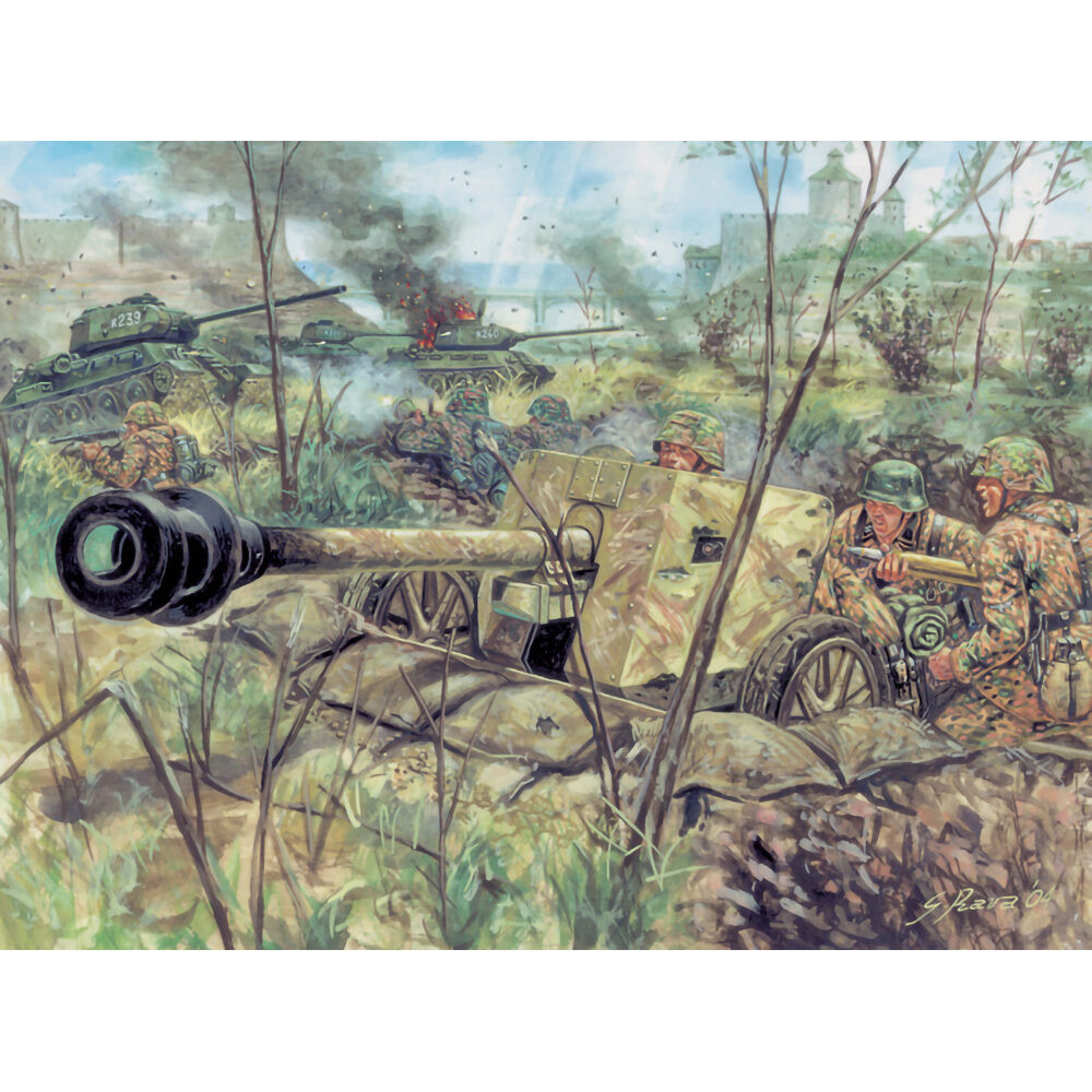 Germ. PAK 40 AT Gun & crew 1/72 Plastic Figures Italeri (6096s)
