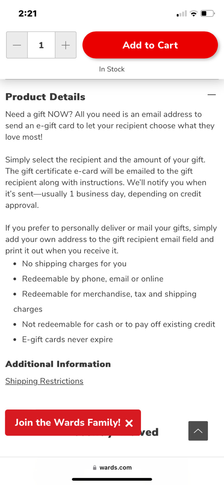 Montgomery Ward Gift card