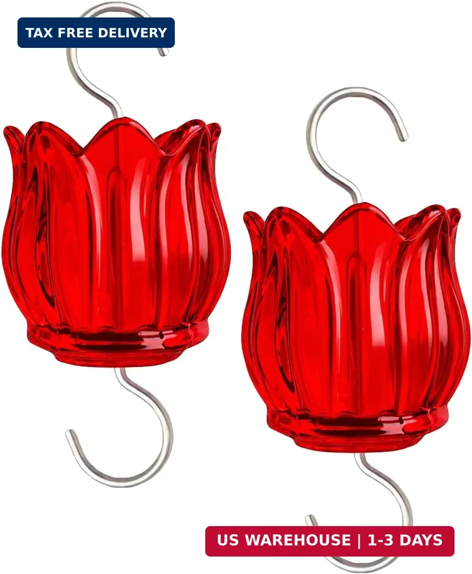 Glass Ant Moat for Hummingbird Feeder - 2PC x 3 OZ Red Tulip Insect Guard with L