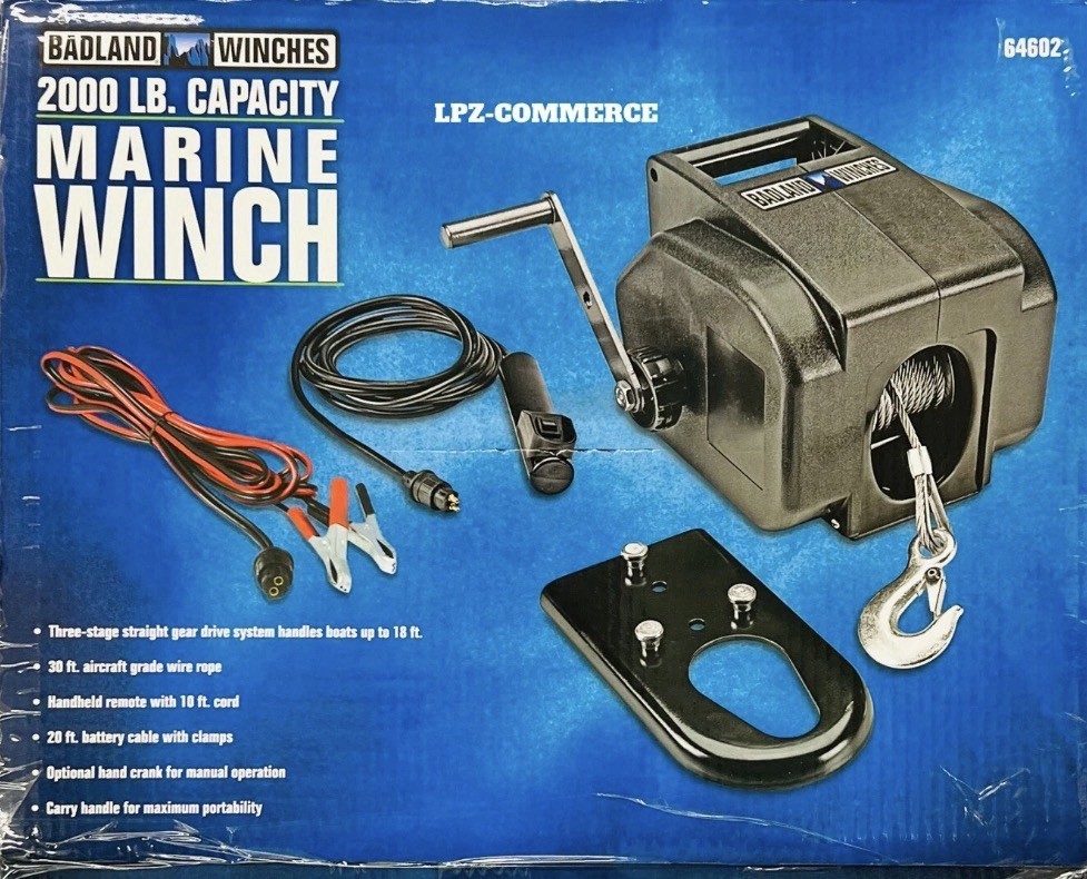 Badland Winches 2000-lb.  Electric 12v Marine/Trailer Utility Winch Kit