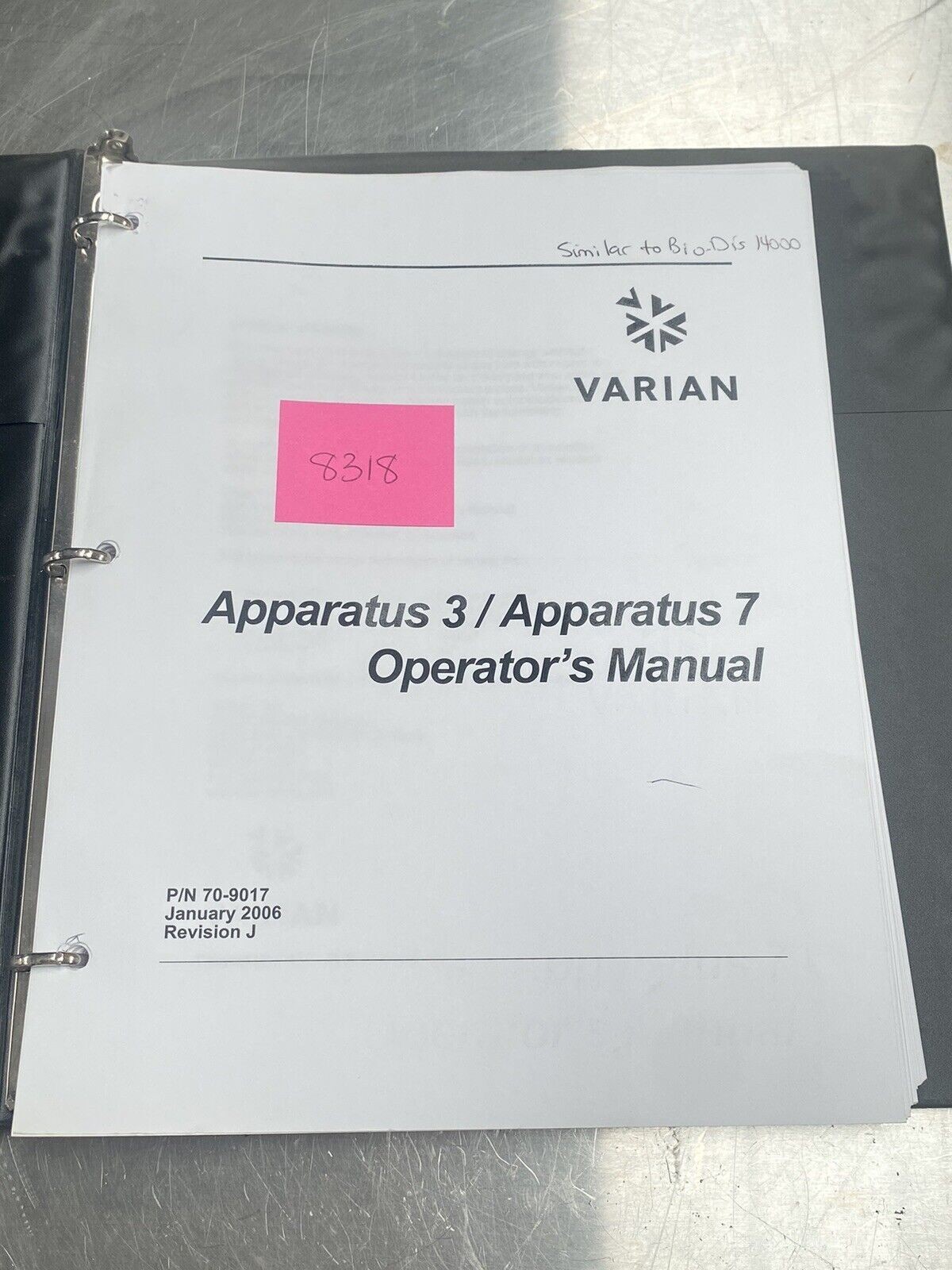 Varian Apparatus 3 / Apparatus 7 - Users Manual / Instructions Book