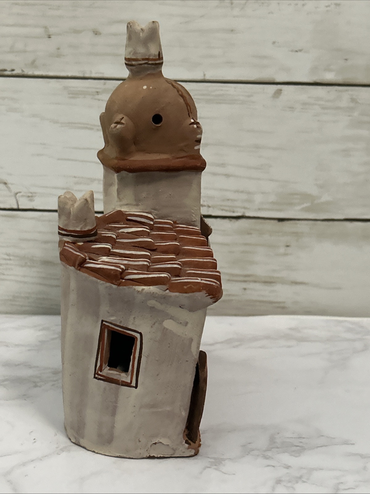 VTG Peruvian Folk Art Redware Terracotta Handpainted Sculpture Mission Church