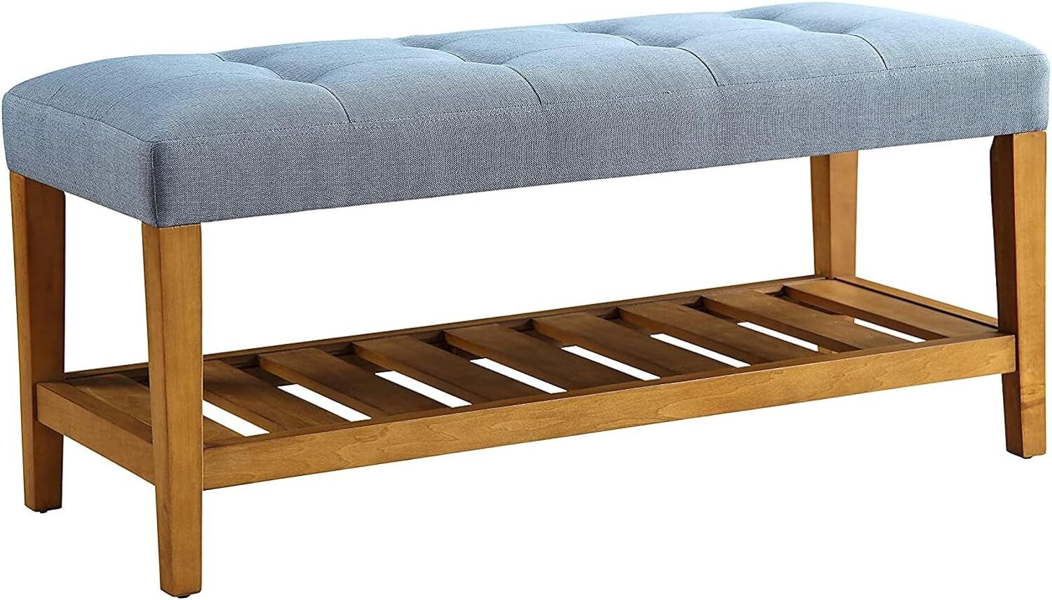 Acme Charla Wood and Fabric Bench in Blue and Oak, Wood