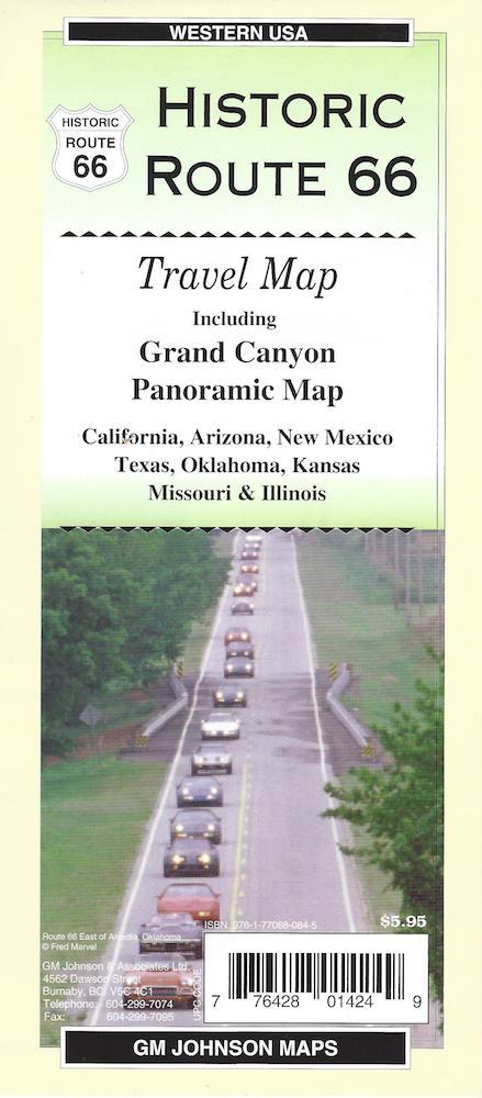 Map of Historic Route 66 & Grand Canyon, Arizona & Western USA, GMJ Maps