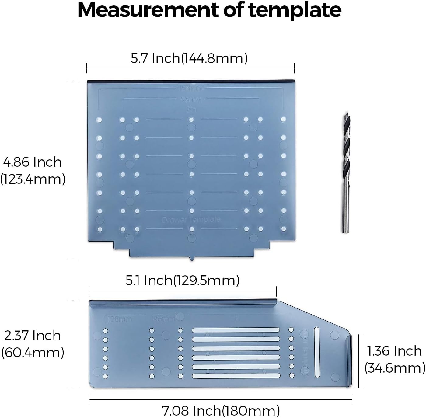 Cabinet Door & Drawer Hardware Installation Template with Drill Bit – 3-5" Specs