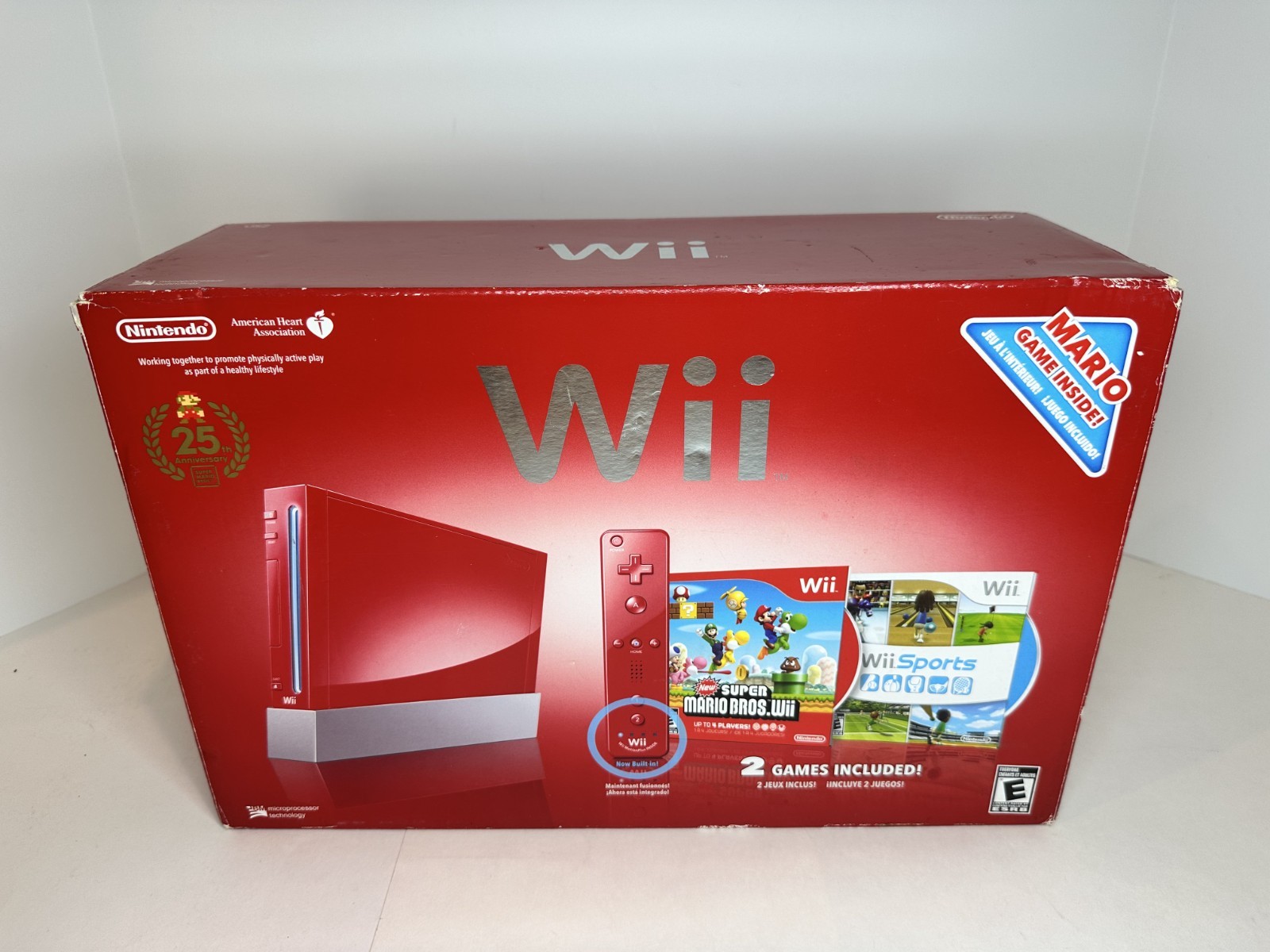 Nintendo Wii Red Console Mario 25th Anniversary Edition w/2 Games CIB Tested