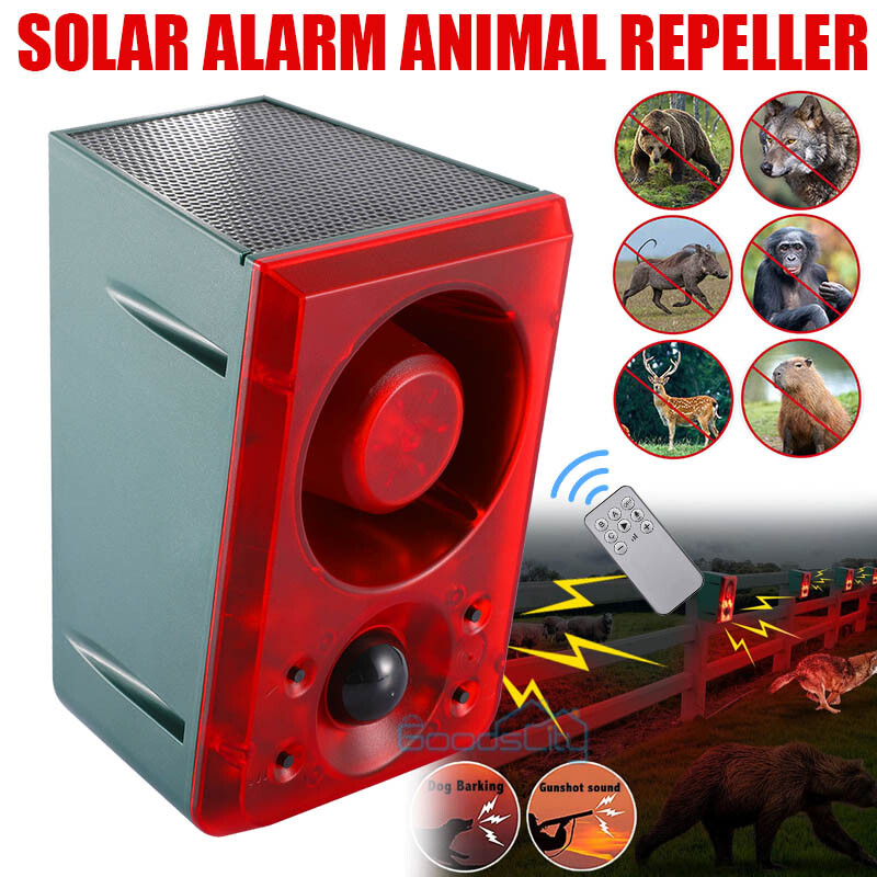 Solar Motion Sensor Alarm Outdoor - 130Db Sound Security Siren Light with Remote