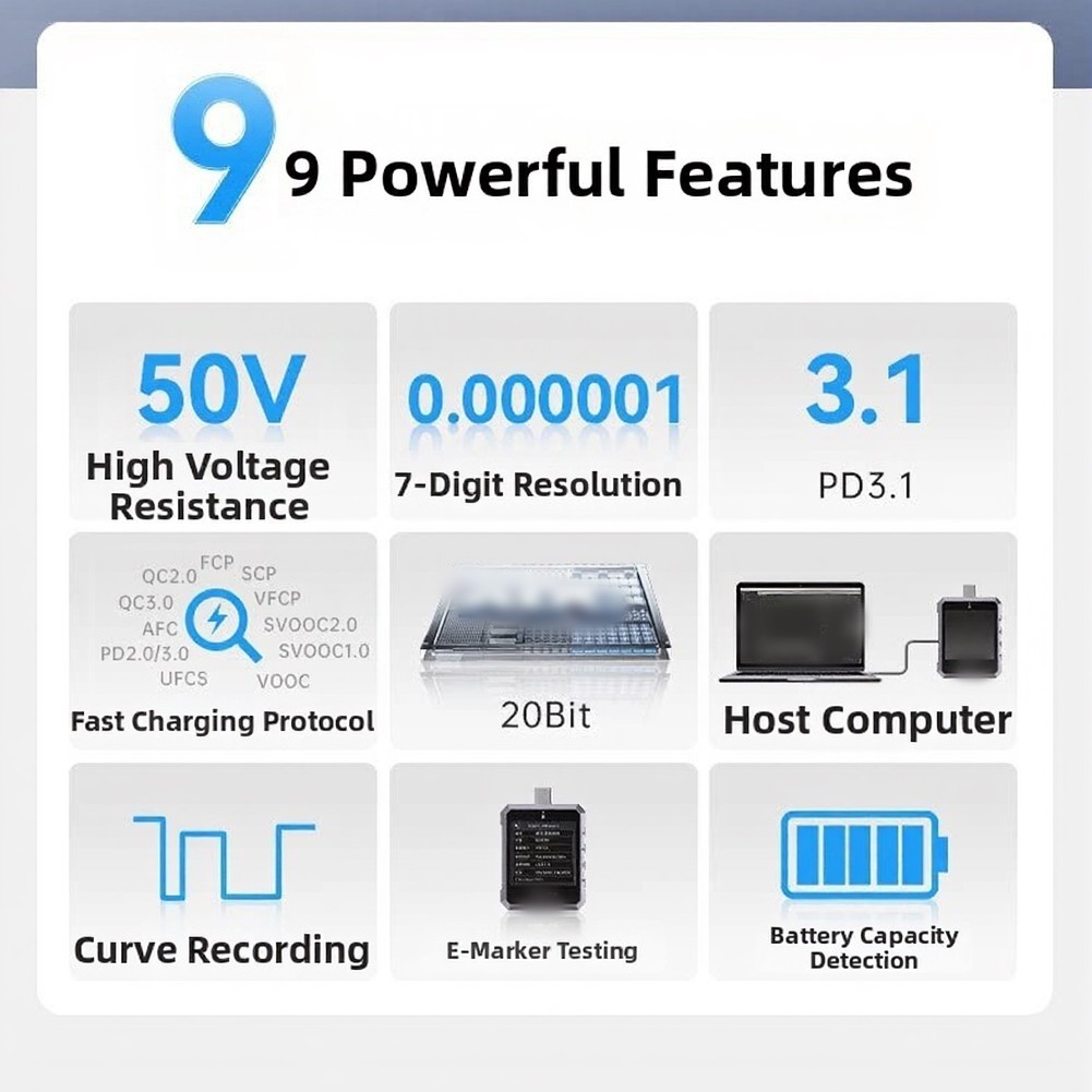 240W USB-C for pd 3.1 Power Analyzer for Battery Capacity Calculation Testing