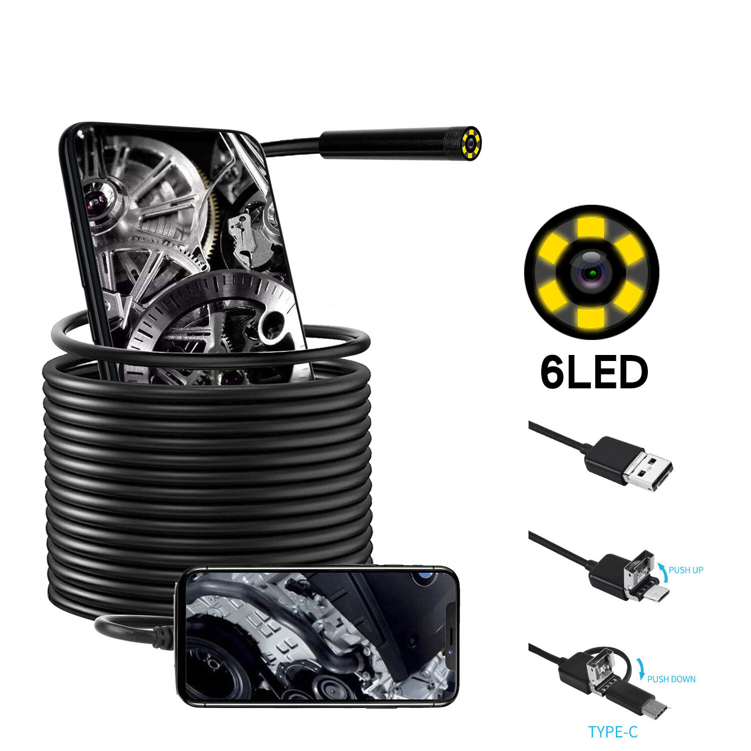 Waterproof Underwater Inspection Snake Endoscope Borescope Camera for Phone PC