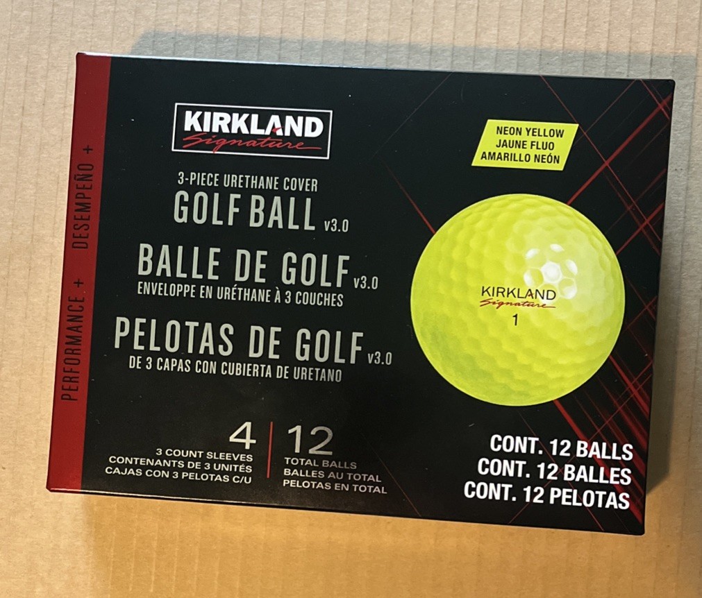 NEW Kirkland Signature Golf Ball v3.0 Neon Yellow 3-Piece Urethane Cover 12 Pack