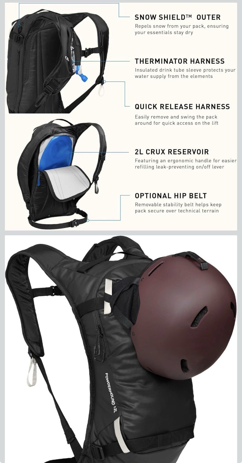 Camelback Powderhound 12 Hydration Pack Backpack W/ Bladder Black