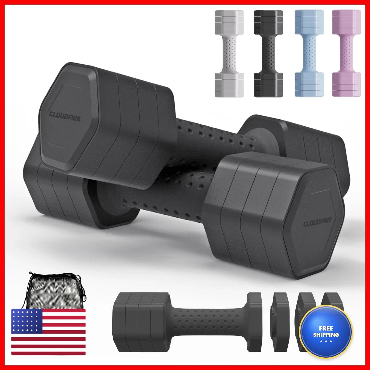 Cloudfire Adjustable Dumbbell Set Of 2 Adjustable Dumbbells 5Lb Tpu Soft Rubber