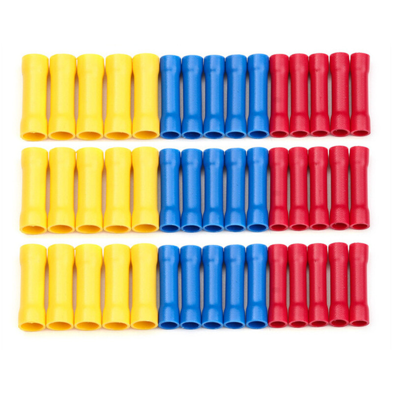200PCS Insulated Straight Electrical Butt Wire Connectors Splice Crimp Terminals