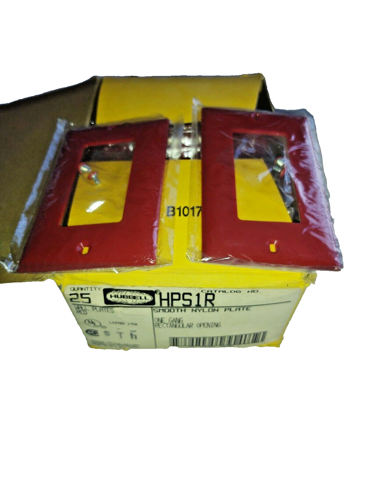 Box of (30) Hubbell # HPS1R Red Outlet Cover One-Gang Rectangular Opening