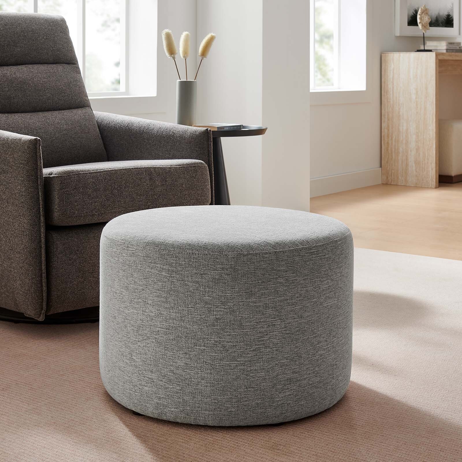 Modway Large 23" Round Woven Heathered Fabric Upholstered Ottoman