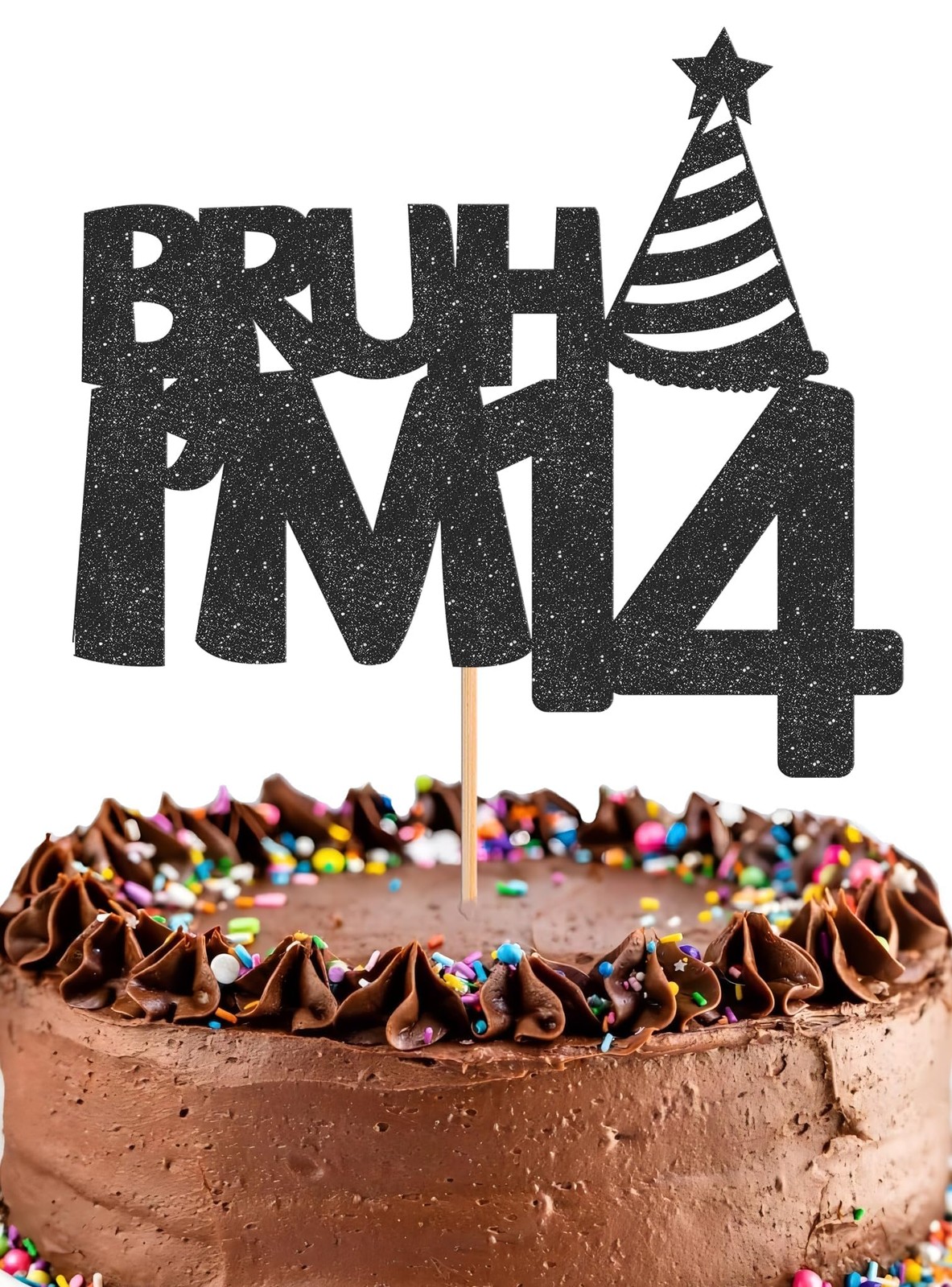 14th Birthday Cake Topper - Glitter Black Decoration for Cake Smash