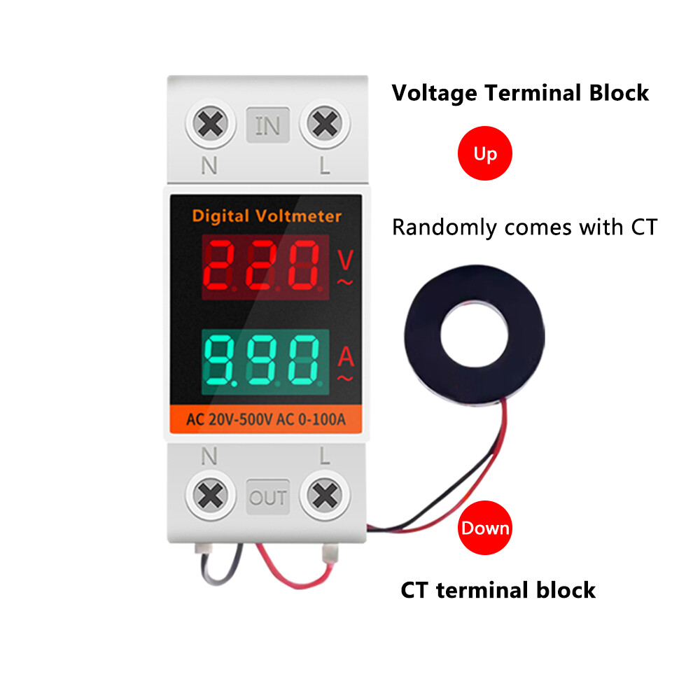 Din Rail LCD Digital Voltmeter Ammeter Electricity Meter AC 60-500V 0.00-99.9A