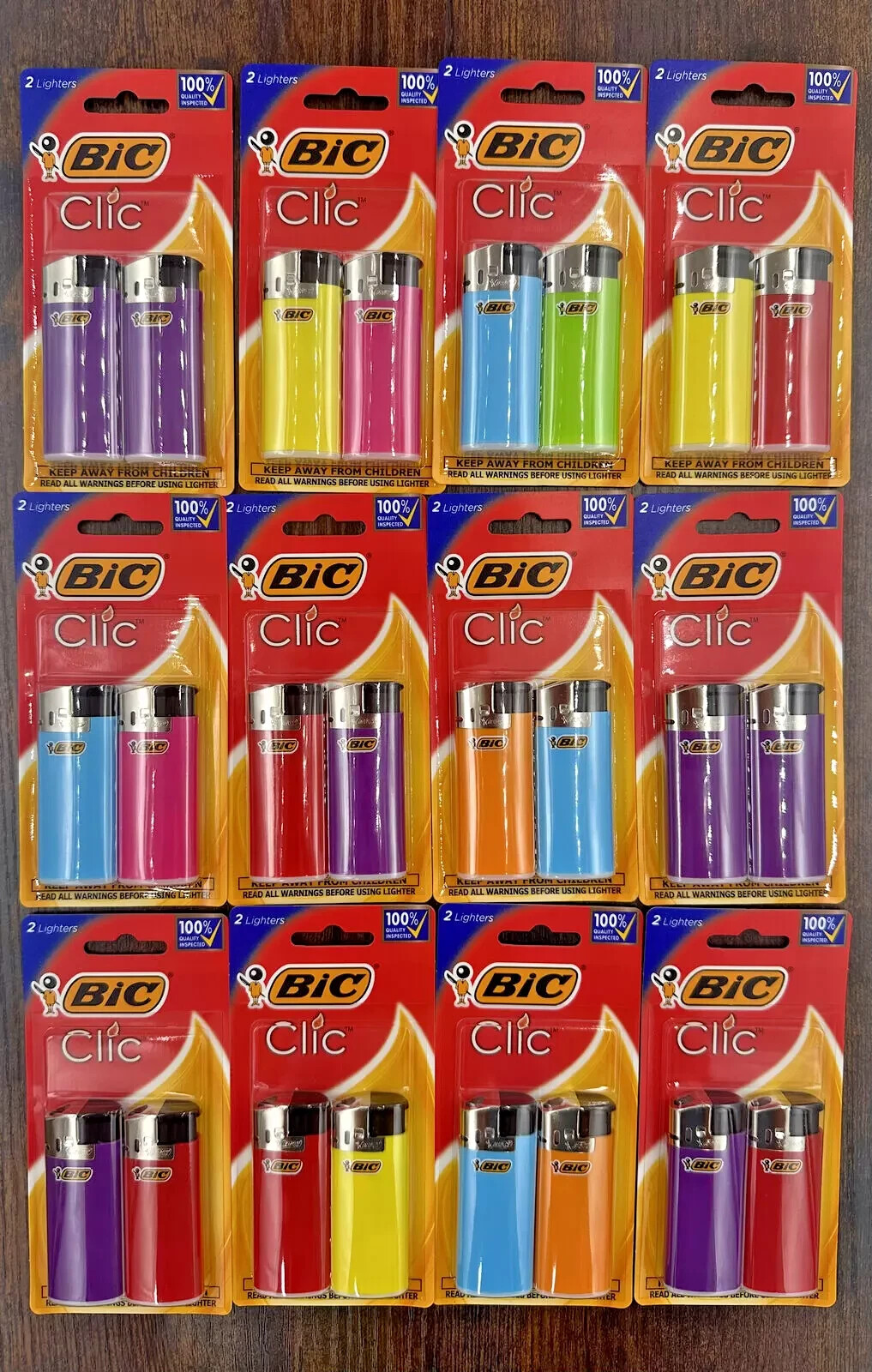 BIC CLIC Minitronic Pocket Lighter 12 packs, Total 24 Lighters Assorted Colors
