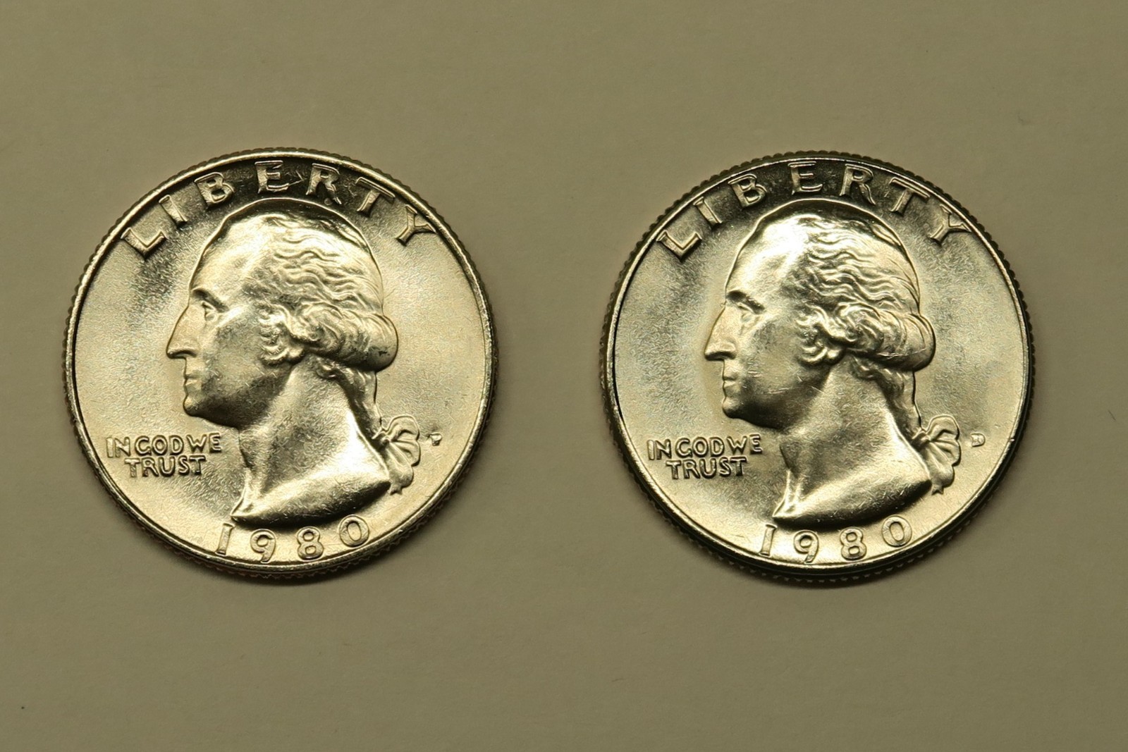 1980 P & D Uncirculated Washington Quarters, Free Shipping