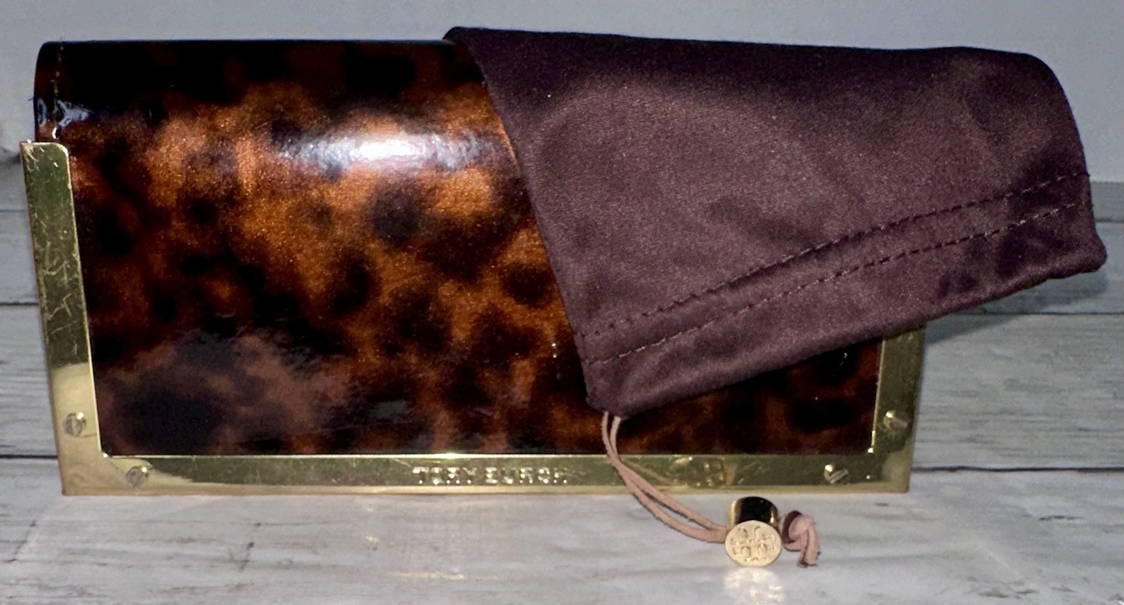 Tory Burch Sunglasses Eyeglasses Case Tortoise Gold Clutch Magnetic & Bag