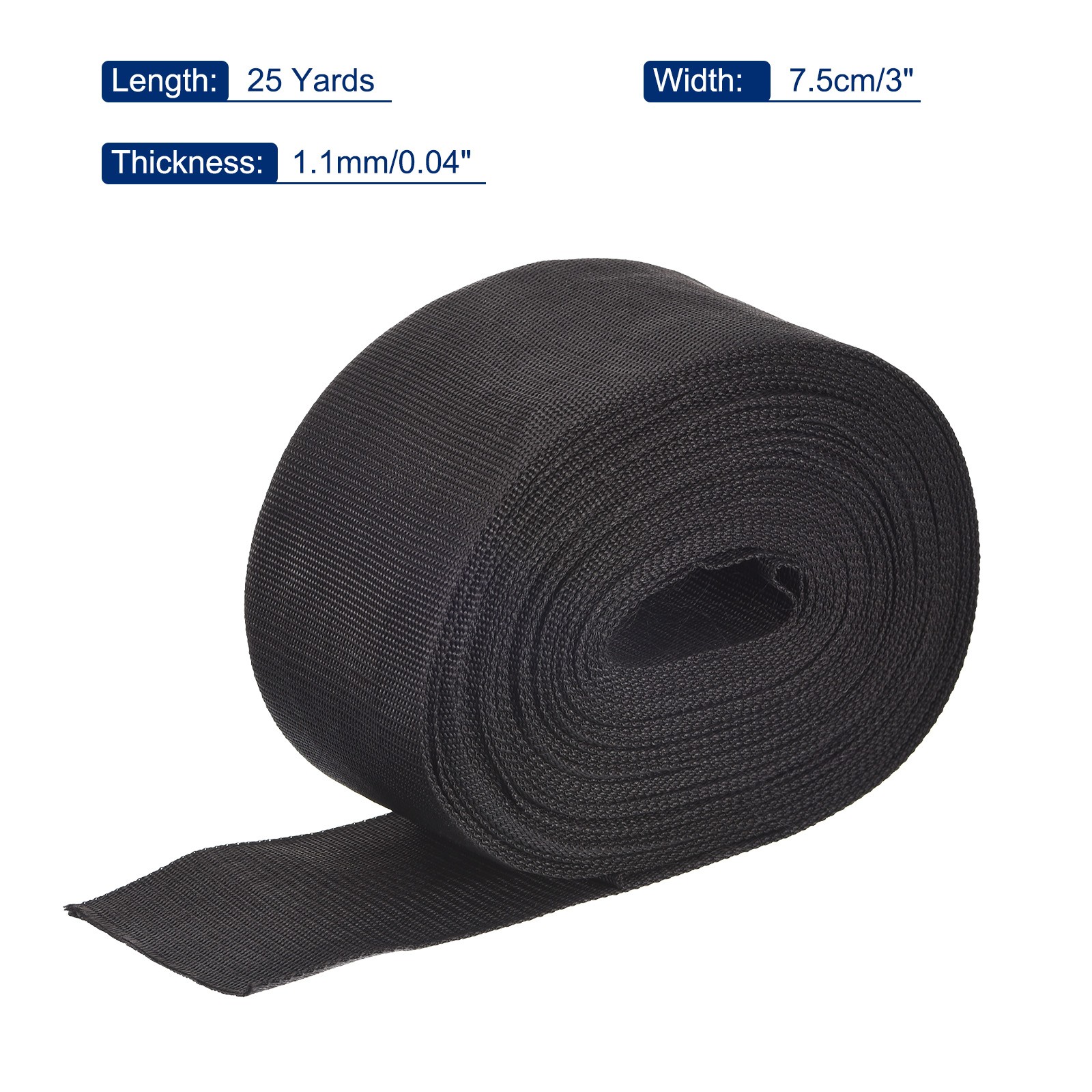 Lightweight Polypropylene Webbing Strap 3" 25 Yard Backpack Strapping Band Black