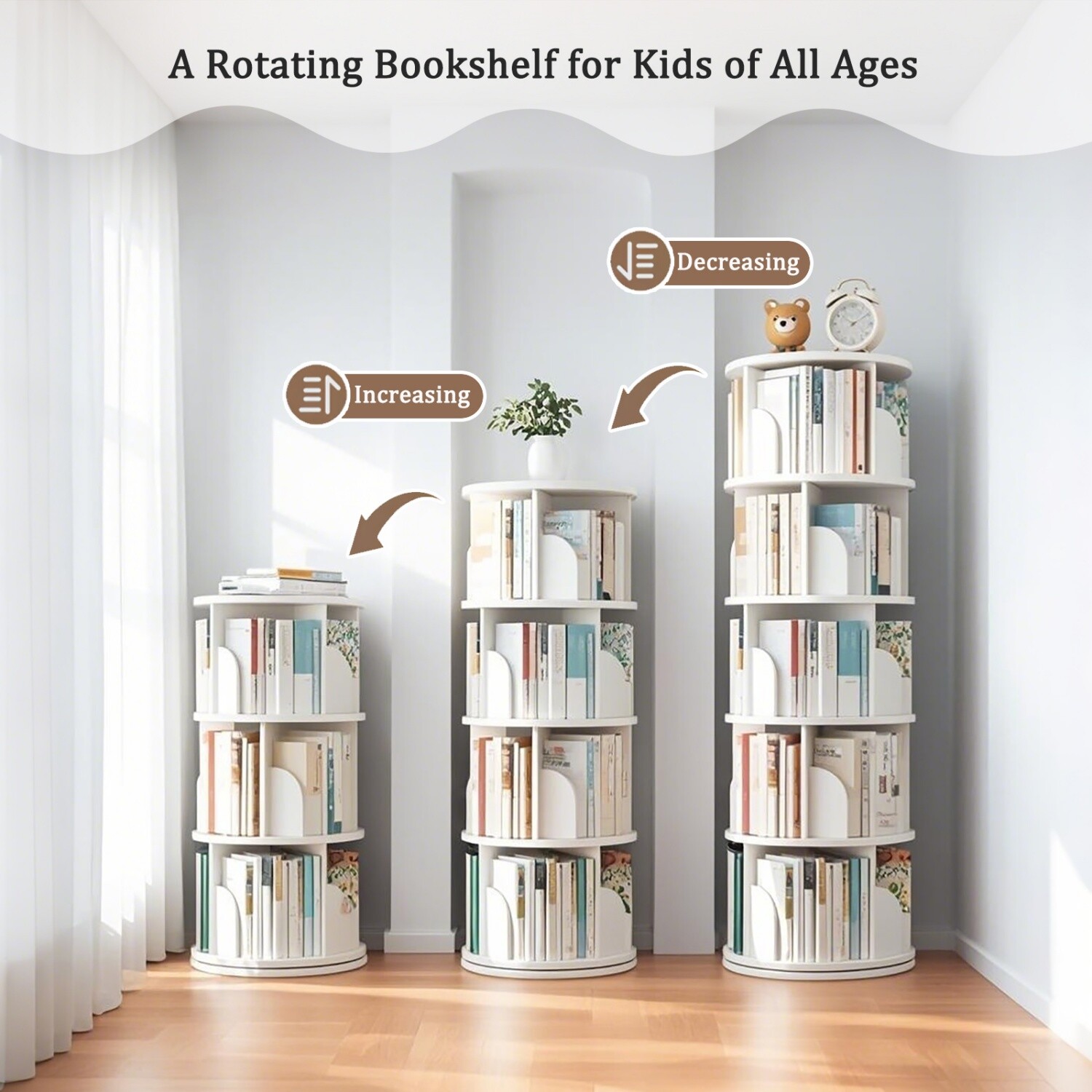 5 Tier 360° Rotating Bookshelf Freestanding Bookcase Storage Display Rack White