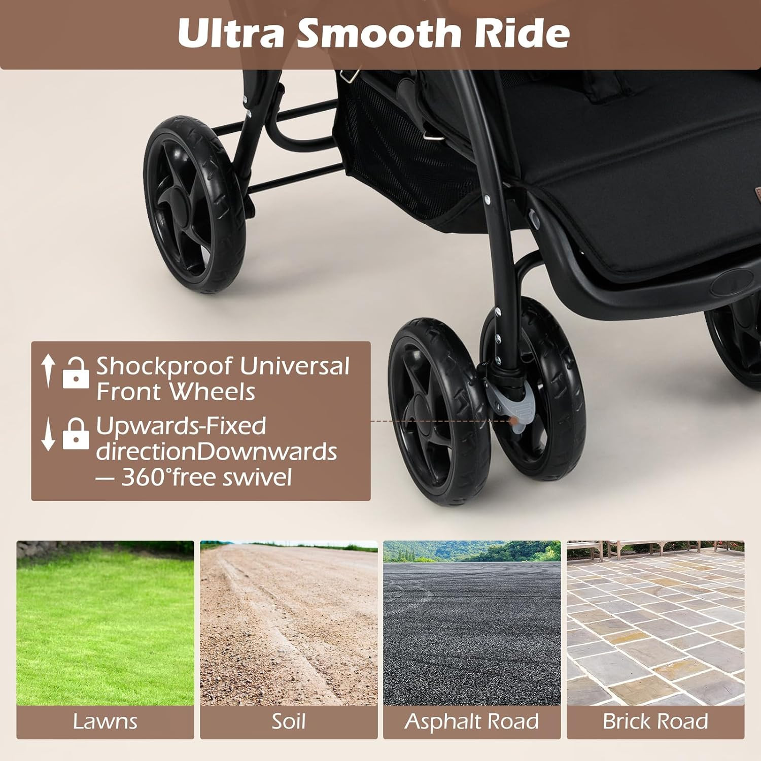 Double Stroller, Foldable Baby Tandem Stroller with Djustable Backrest Canopy Fo