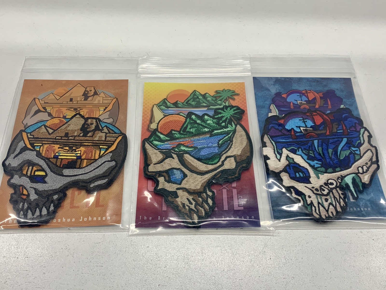 Grumpy Pencil Minds Eye-Egypt, Tropical, The Kraken 4” Embroidery Patches