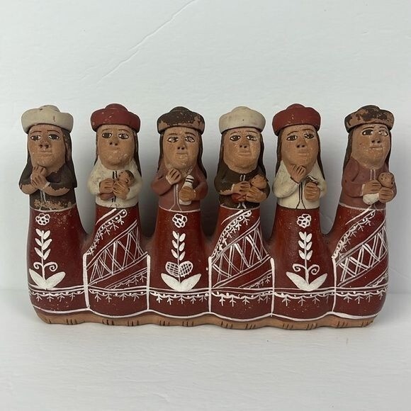 Vtg Peruvian Mom Baby Clay Flute Handcrafted Peru Folk Art Inca music instrument
