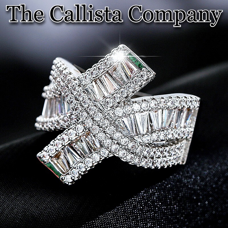 CALLISTA CO. LAB-CREATED RD & BAGUETTE CUT CLEAR 3A+ CZ S925 SILVER RG SZ 6-8 ✓