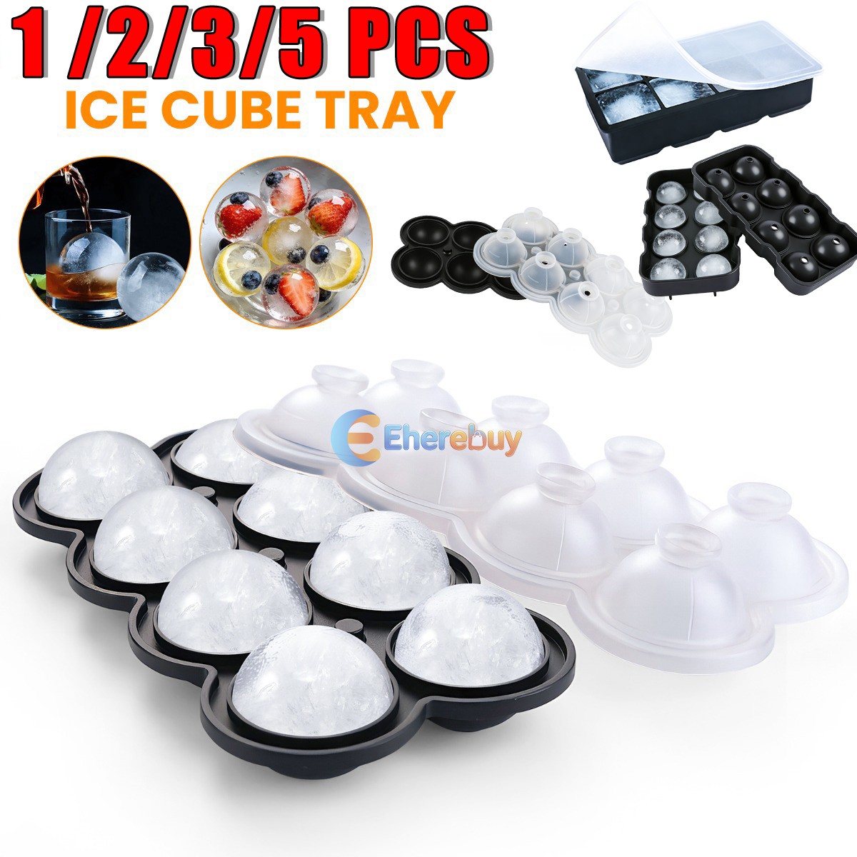 1/2/3/5 PCS 8 Cube Ice Tray Easy Demold Design Round Silicone Ice Cube Tray Bar