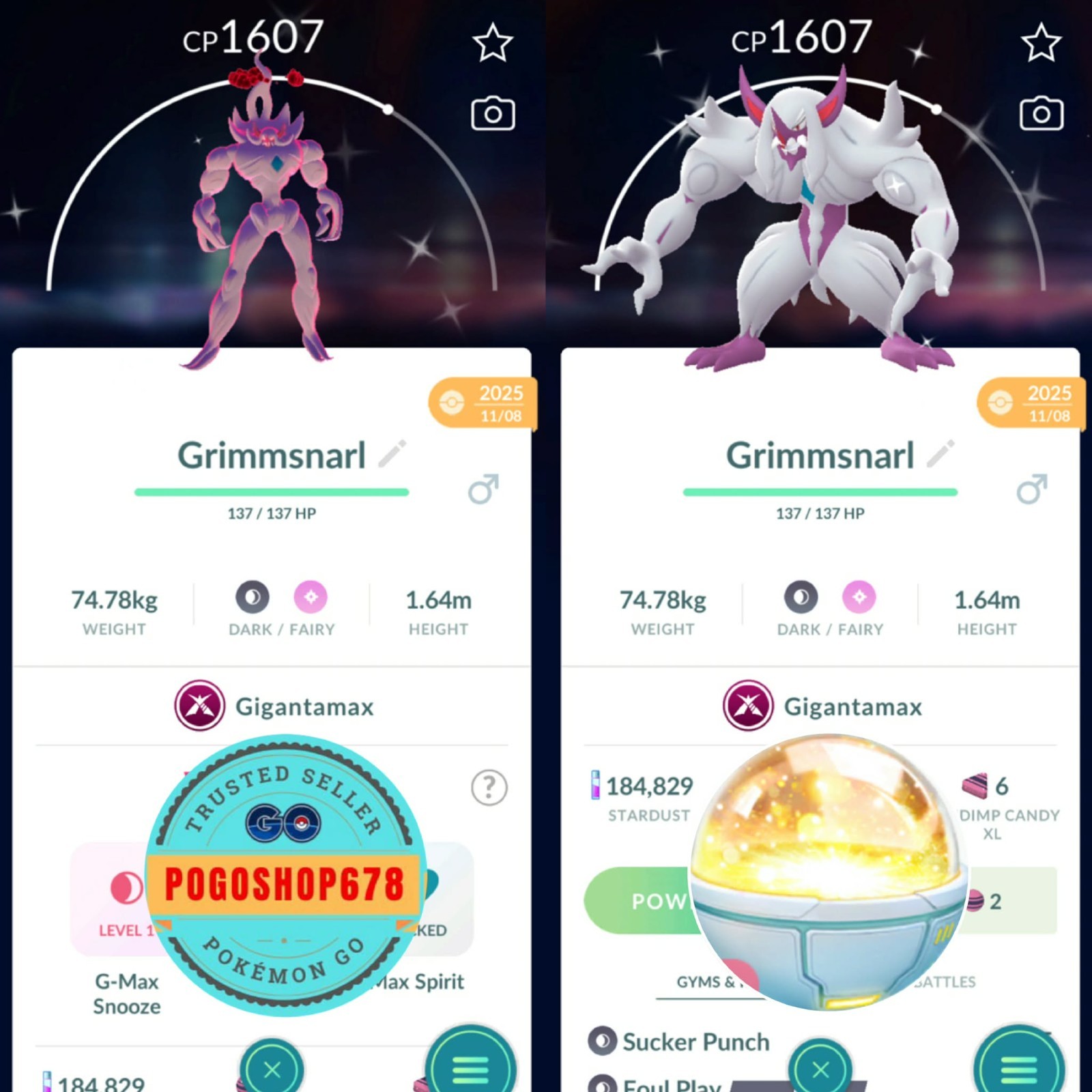 Pokémon PTC Go - Shiny Gigantamax Grimmsnarl ✨ Mini 80k Stardusts