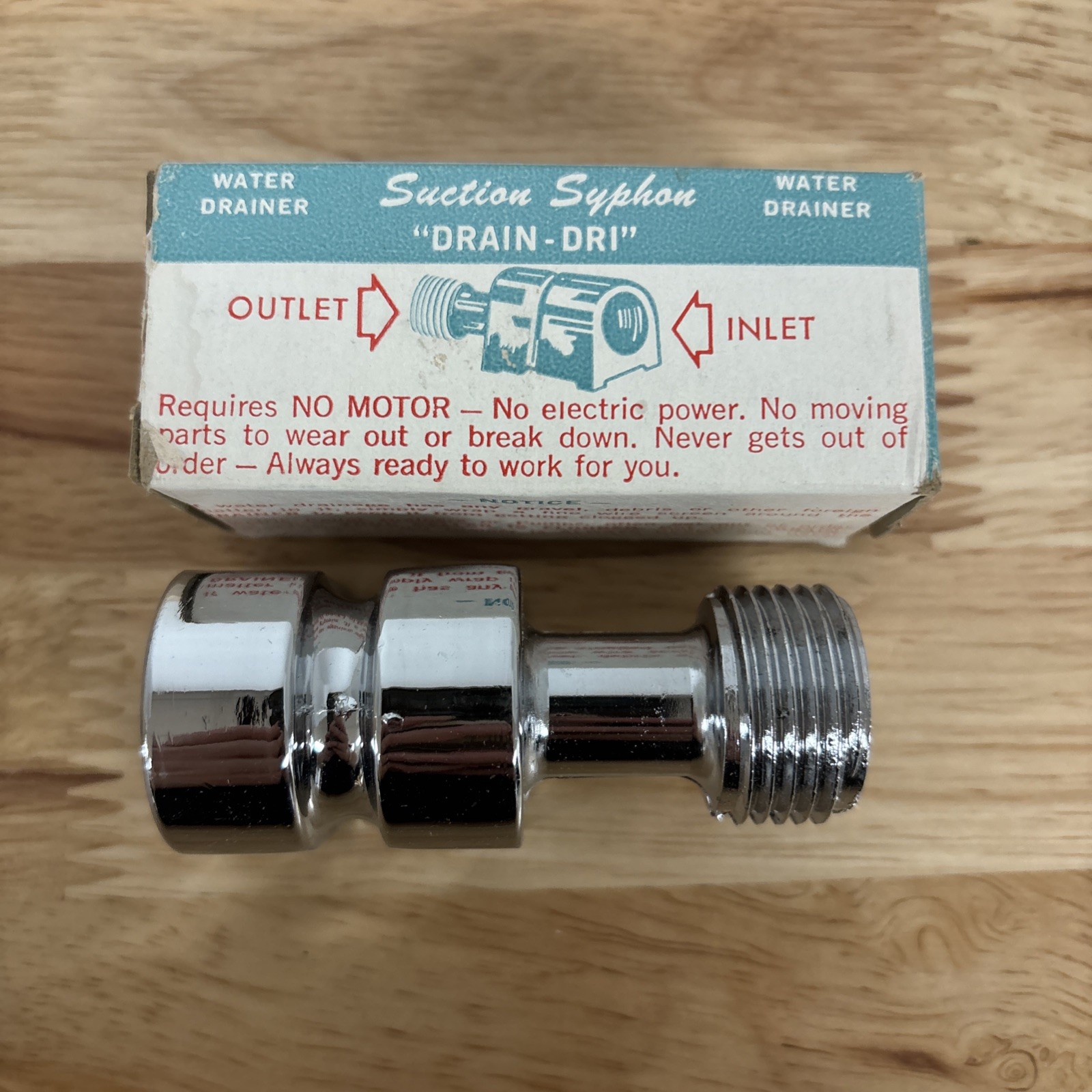 Vtg "Drain-Dri" Suction Syphon Water Drainer 1950's W/ Original Box Movie Prop