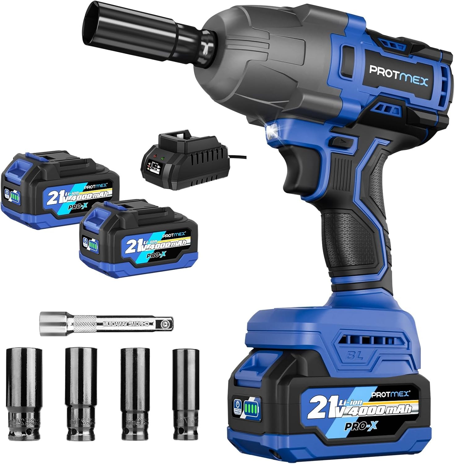Protmex 900Ft-lbs (1200N.m) Impact Wrench, 1/2" Cordless Impact Gun, 21V High To