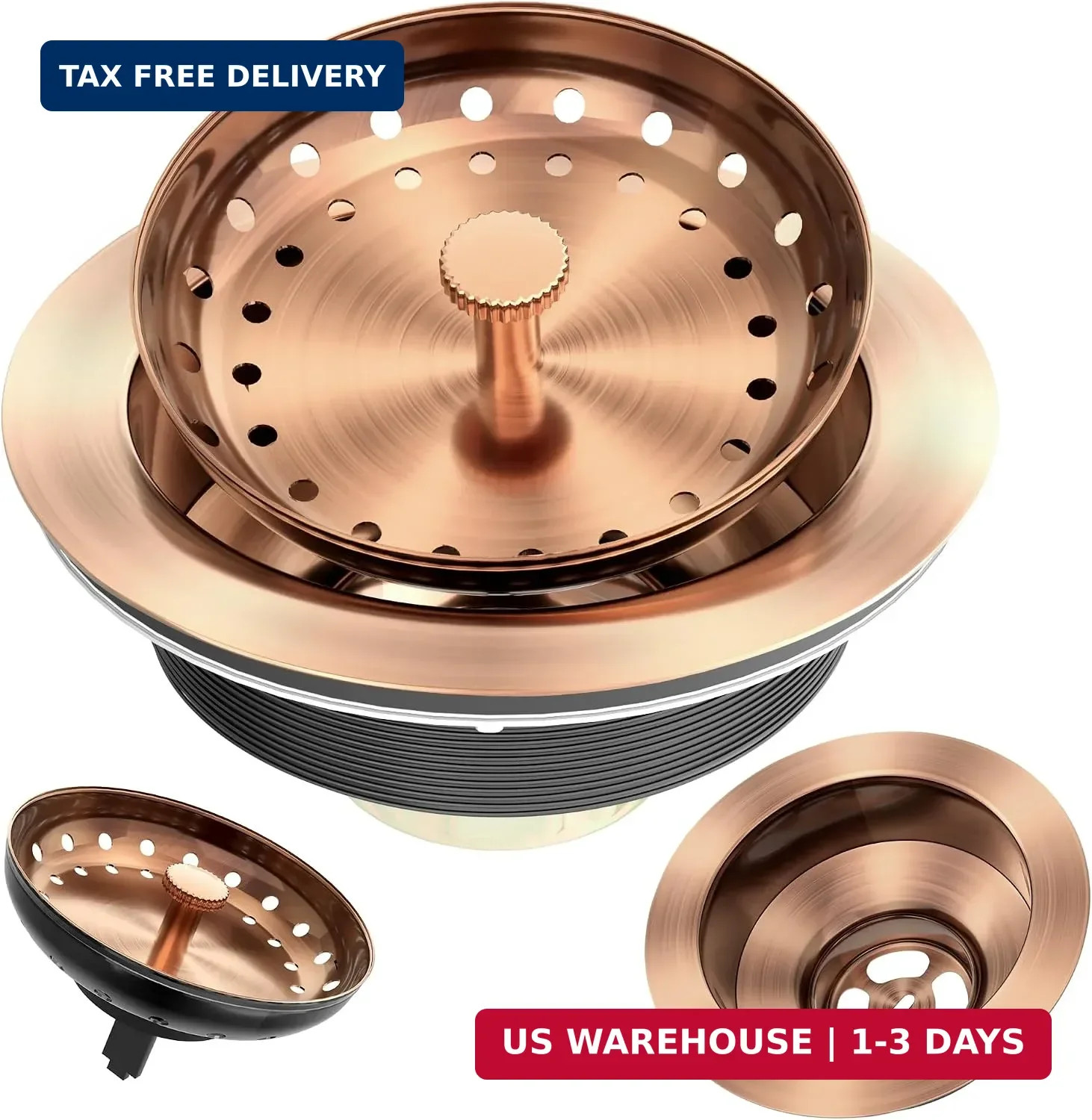 Kitchen Sink Drain Copper 3-1/2 Inch Stainless Steel Kitchen Drain Strainer Asse