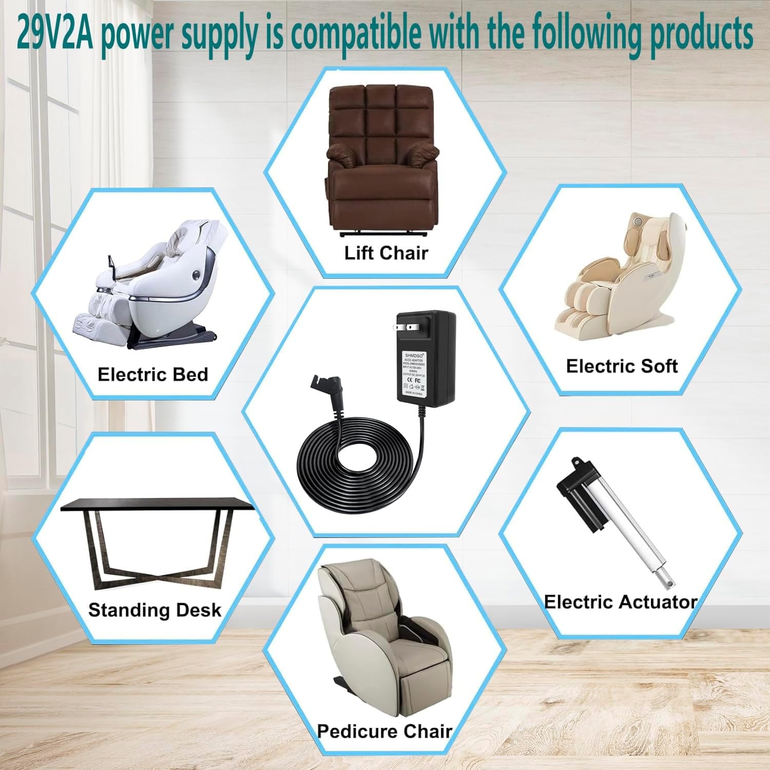 29V2A Lift Chair Power Supply, Compatible with Ashley, Catnapper, OKIN, black