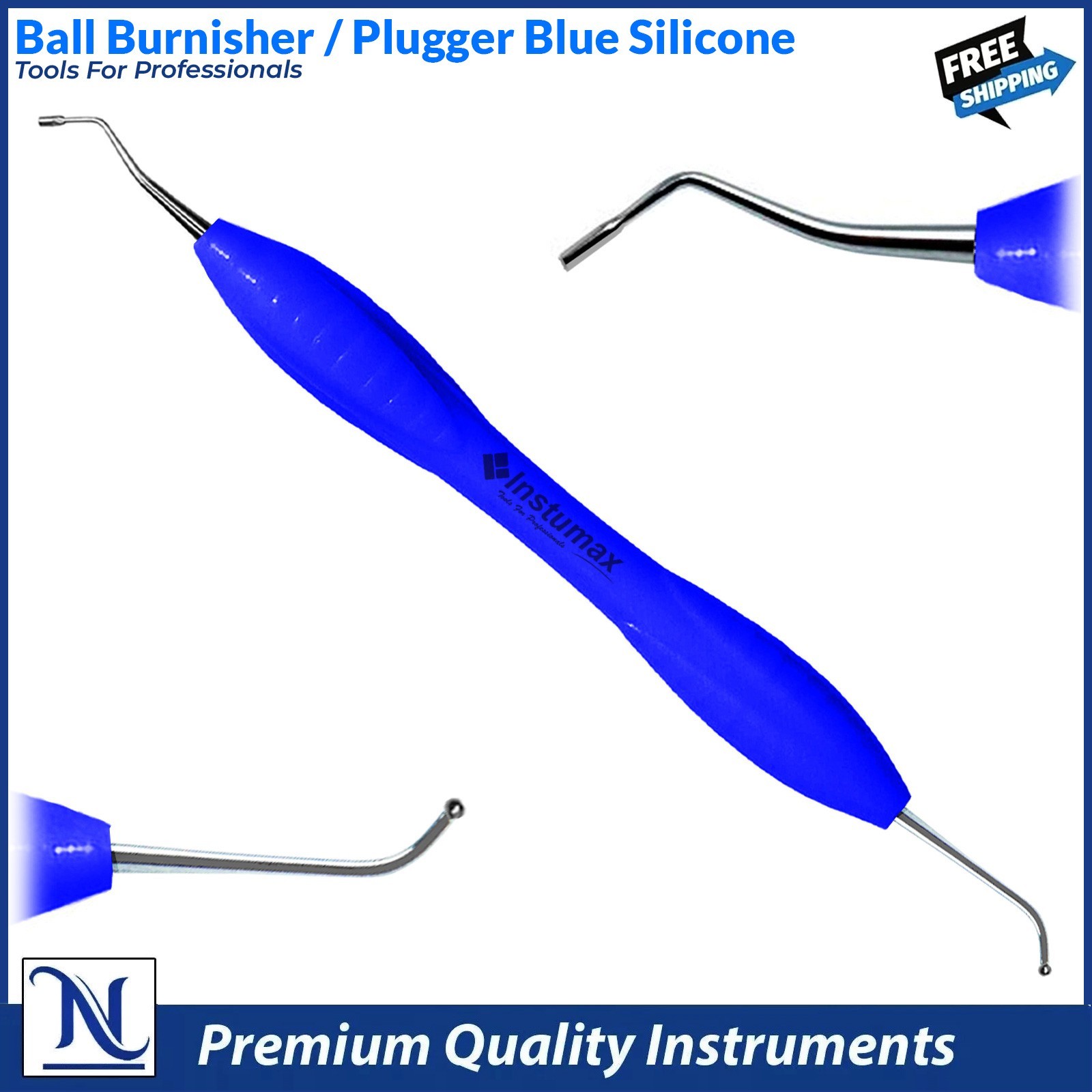 Ball Burnisher Plugger Dental Instrument – Blue Silicone Handle, Stainless Steel
