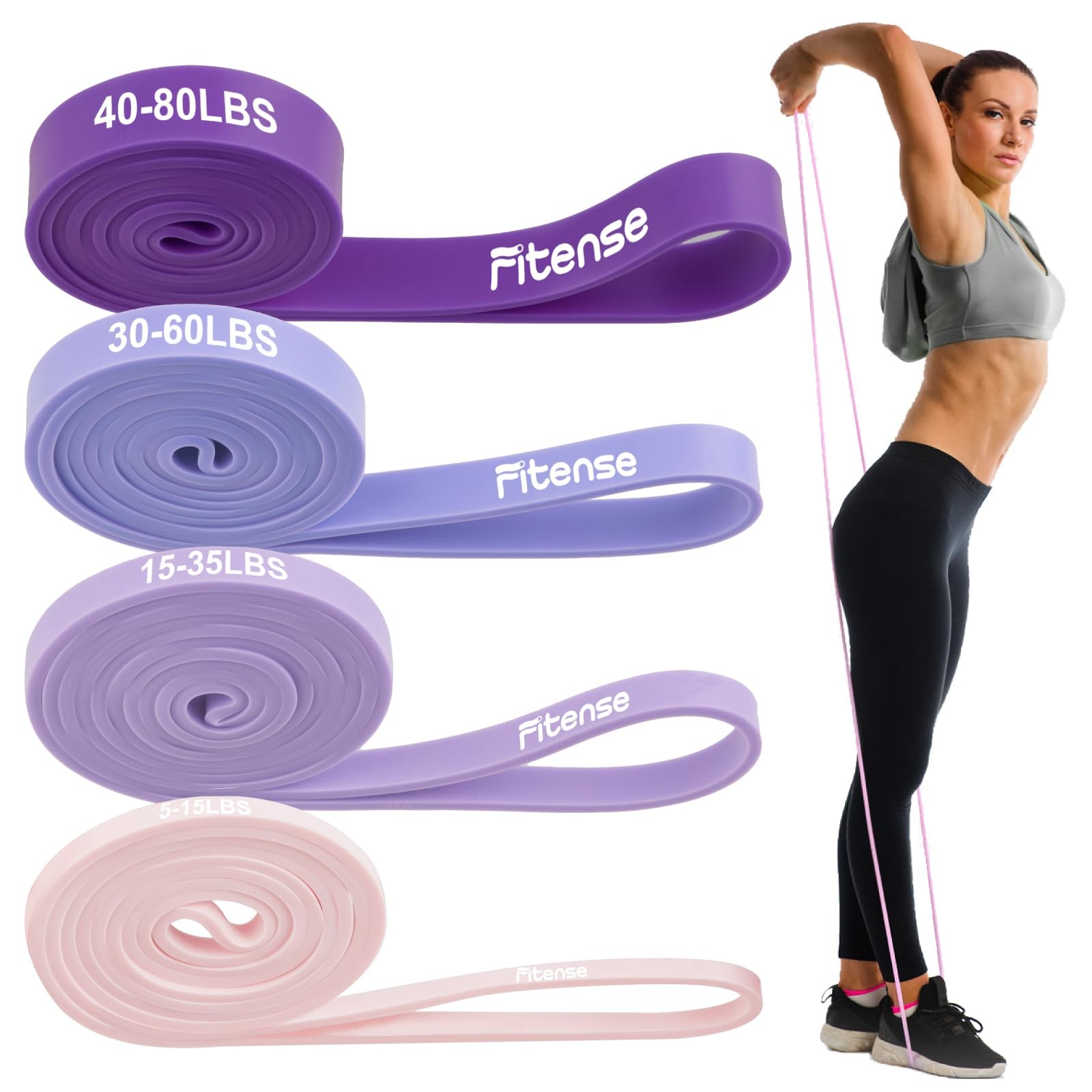 Pull Up Bands, Fitense 5-80lbs Resistance Bands Set with Door Anchor, Stretch...
