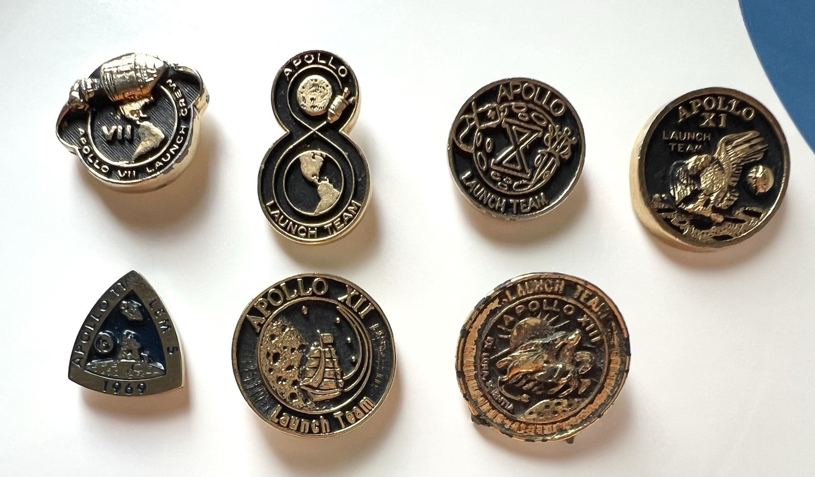 Apollo 7,8,10,11,12,13 Launch Team Crew Pin Set Lot - 7 Pins Total