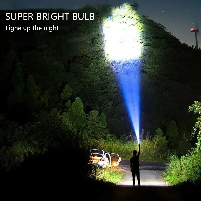 Rechargeable LED Camping Spotlight High Power Flashlight with Side Light & Modes