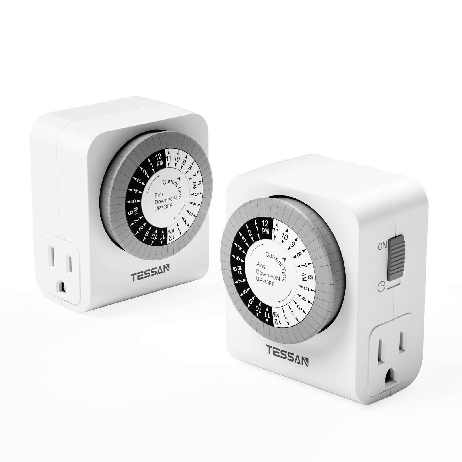 TESSAN Outlet Timer, Mechanical 24-Hour Light Timers for Gray&white 2 Pack